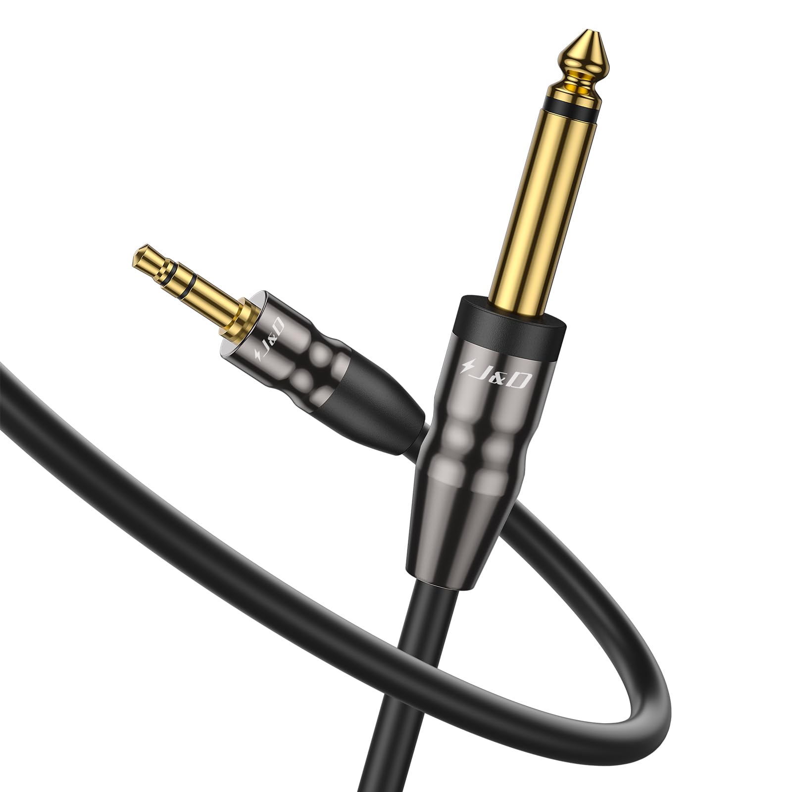 J&D 3.5mm to 6.35mm Stereo Audio Cable 6.5 Feet, 1/8 to 1/4 Cable, 3.5mm TRS Male to 1/4 Male Mono Interconnect Stereo Aux Jack Adapter Cable for Guitar, Bass, Home Theater Devices, Speaker