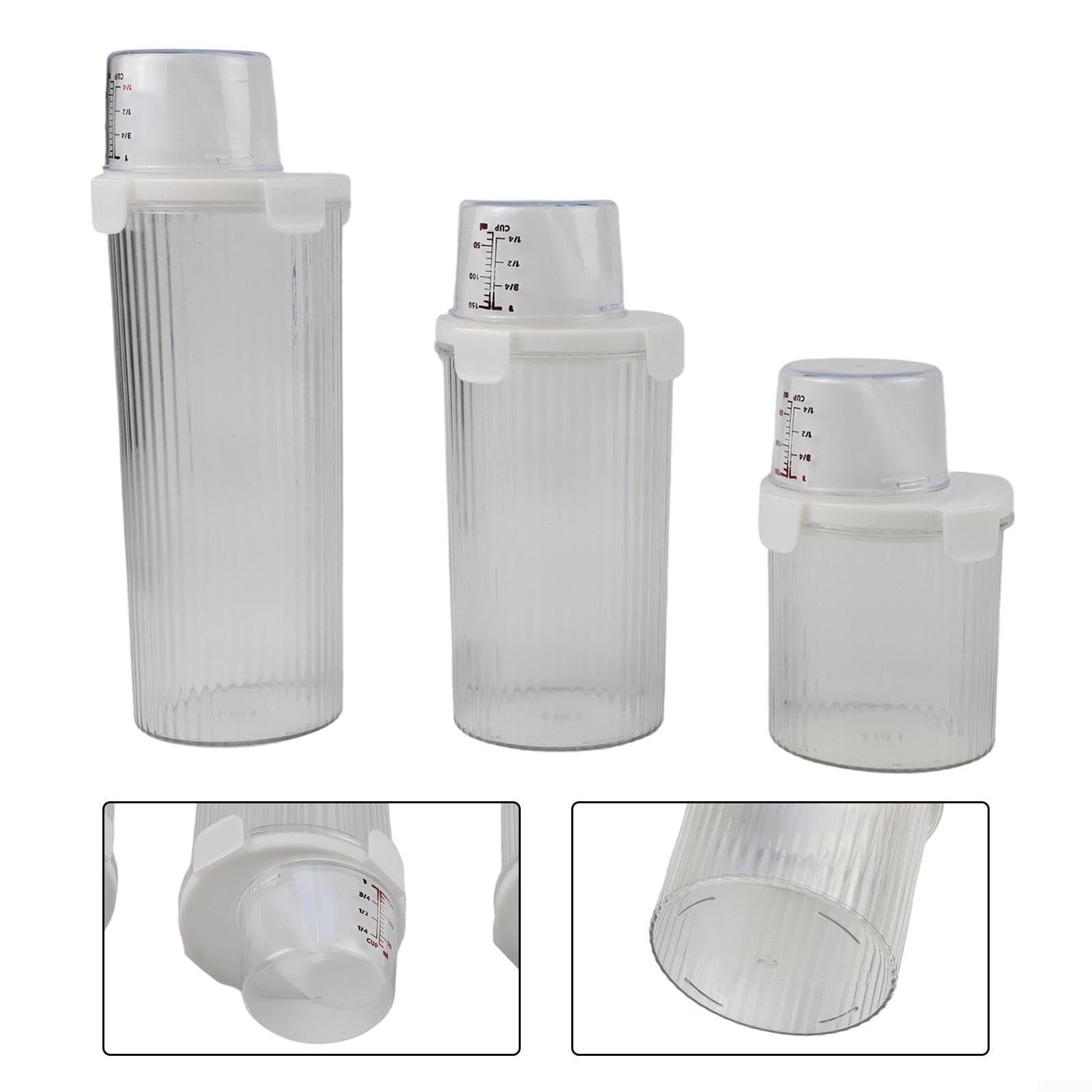 Contenitore ermetico trasparente con beccuccio e paletta per riso, cereali, farina, zucchero, noci, fagioli, cibo secco, dispensa, organizer in plastica grande (piccolo+medio+grande)