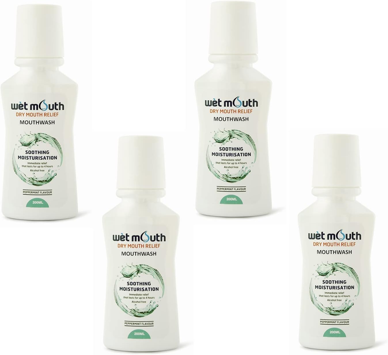 Wet Mouth | Mouth Wash with Peppermint Flovor | Saliva substitute for dry mouth and to freshen breath | 200 ml (Pack of 4)