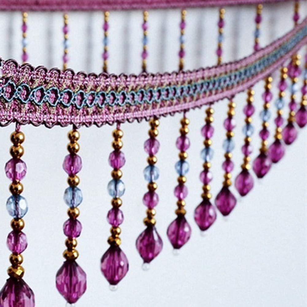 Décoration de pompon exquise, perles suspendues tressées, 2 mètres de garniture de couture de rideau de bricolage perles de cristal suspendues bordure de frange de dentelle de gland (couleur : roug