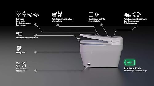 Miniatura 6 de EUROTO Inodoro de bidé inteligente, 1.28 GPF doble descarga, apertura y cierre automático, descarga automática, sensor de pie, asiento con