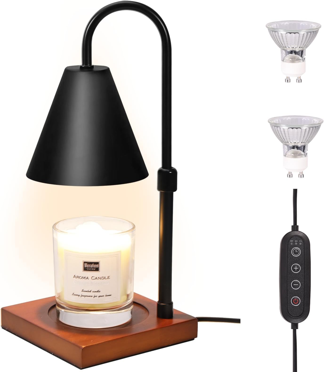 Candle Warmer Lamp with Timer, Electric Candle Lamp Warmer for Jar Candles, Gifts for Mom, Bedroom Home Decor Adjustable Height Dimmable Wax Melt Warmer Lamp for Scented Wax with 2 Bulbs, Black