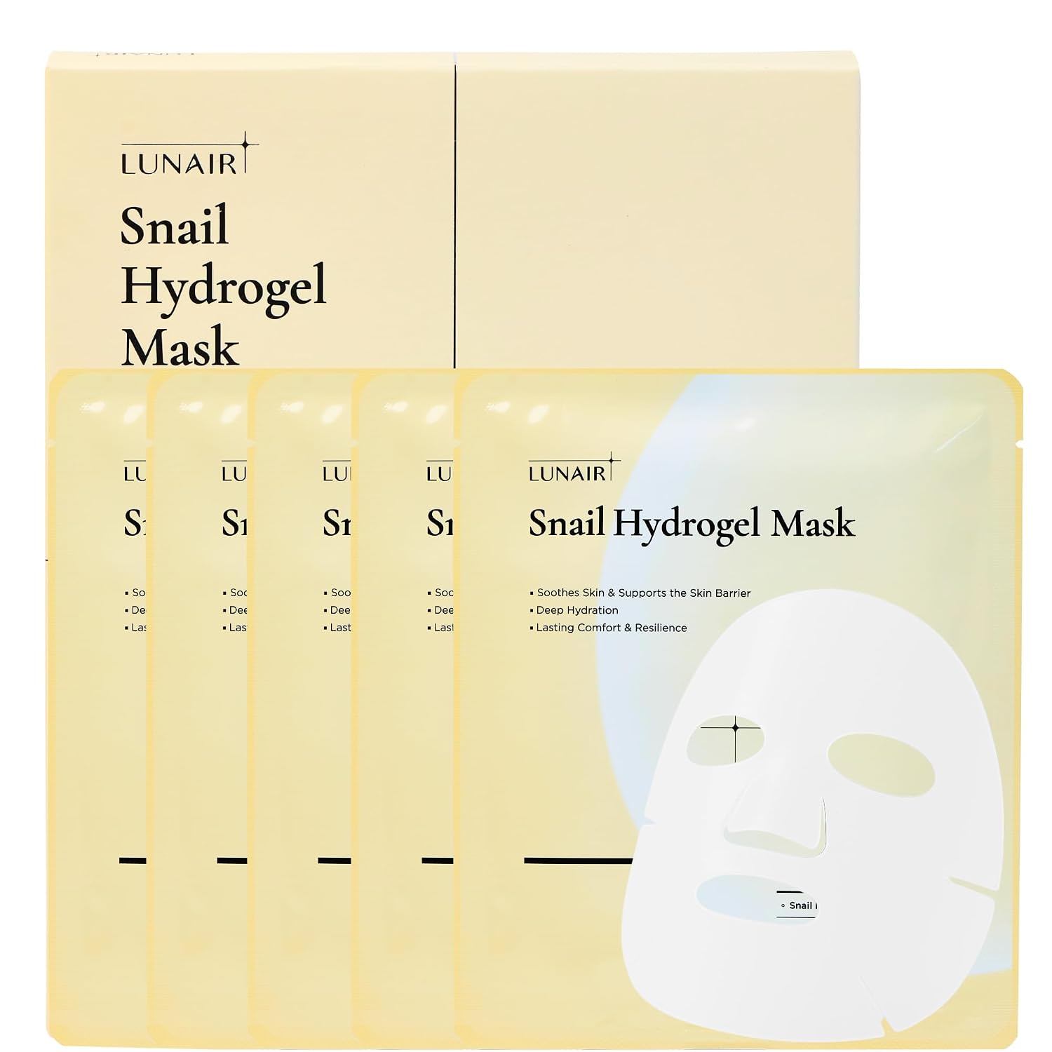 Lunair Snail Hydrogel Face Mask with Microhole Technology – Soothing & Repairing Korean Skincare Sheet Mask for Deep Hydration, Skin Barrier Support & Anti-Aging (5 Sheets)