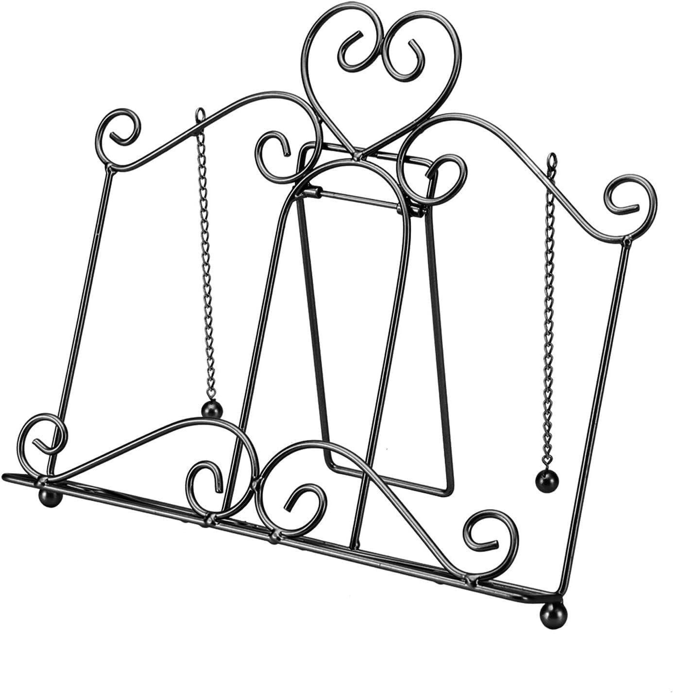 Recipe Holder Desk Book Stand Foldable Metal Recipe Holder Kitchen with 2 Weighted Chains to Fix Pages Cooking Helper(Black)