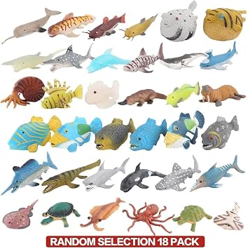 18 Pack Assorted Ocean Animal, Stretchy and Floating Rubber sea Animals Toy Set, Mini Realistic Under The Sea Life Figure for Toddler Bath Bathtub, Shark Octopus Fish Toys Bulk for Kid Party