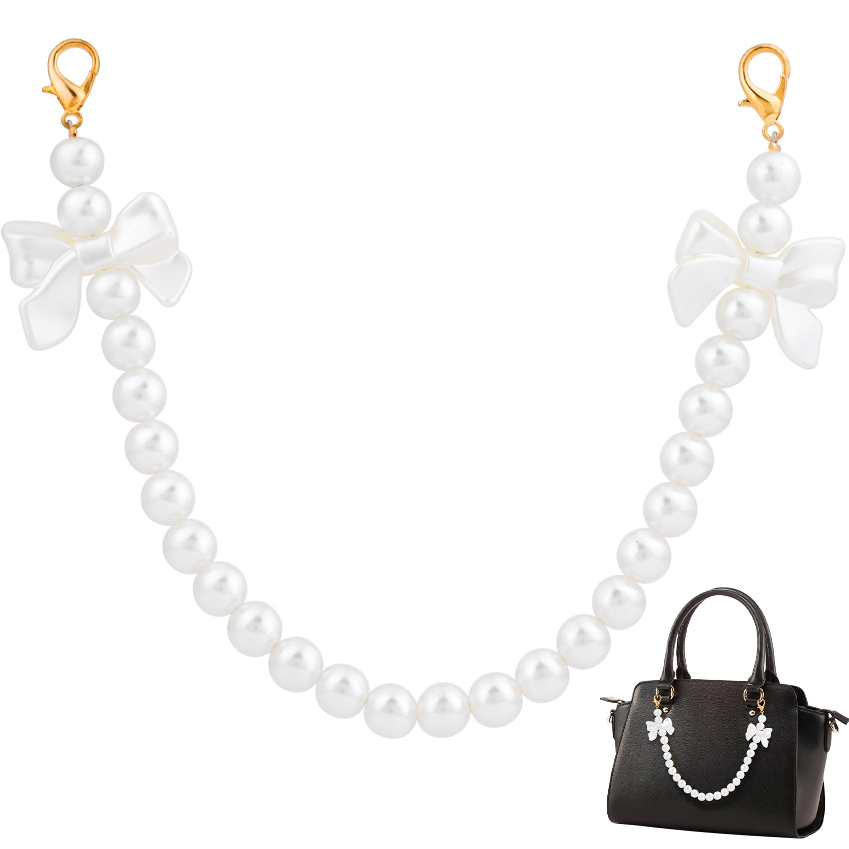 HINZIC Bow Pearl Purse Chain Handbag Straps, Pearl White Shoulder Crossbody Bags Short Handle with Lobster Clasps Replacement Bag Charm Accessories for Women - 1PCS-image-12