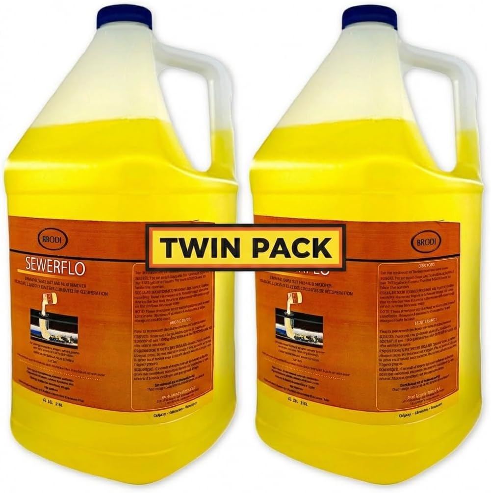SewerFlo Main Line Sewer Drain Cleaner Heavy Duty, Clears Sand, Silt and Mud from Catch Basins, Breaks Up Clogs & Keeps Particles in Suspension, Safe & Concentrated (2 Galon)