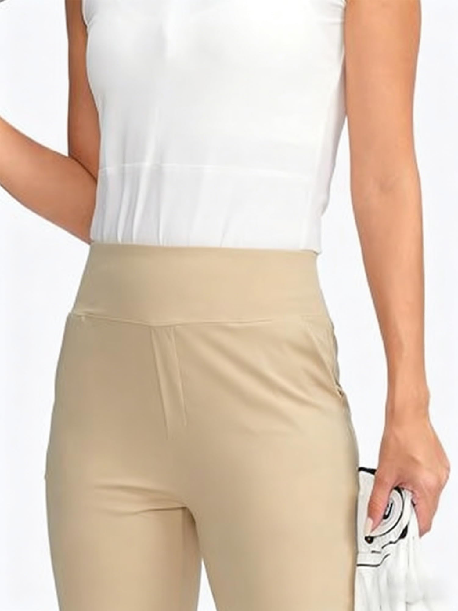 IEFIEL Pantalones de mujer para golf, cintura alta, elásticos, bolsillos, estilo casual, aptos para exterior y negocio
