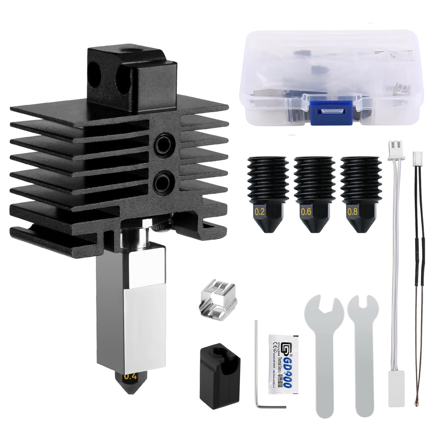 X1,X1C Hardened Steel Hotend Kit for Bamboo Lab X1 Carbon 3D Printer,Heating Block Replacement,High Speed,High Temp Extruder Hot End,with 0.2,0.4,0.6,0.8mm Nozzle,Thermistor,Ceramic Heater