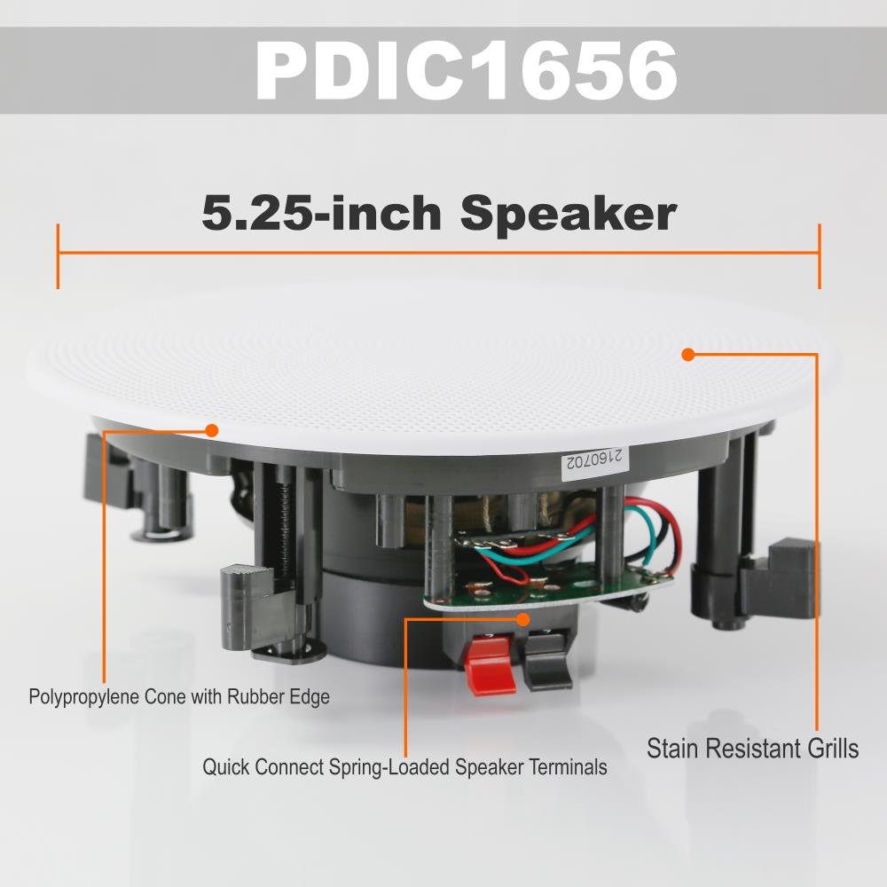 Pyle Coppia 5.25 "Montaggio a incasso In-parete In-soffitto Sistema di altoparlanti a 2 vie Caricato a molla Collegamenti rapidi Cambiabile Rotondo/Quadrato Grill Stereo Sound Polipropilene Cono