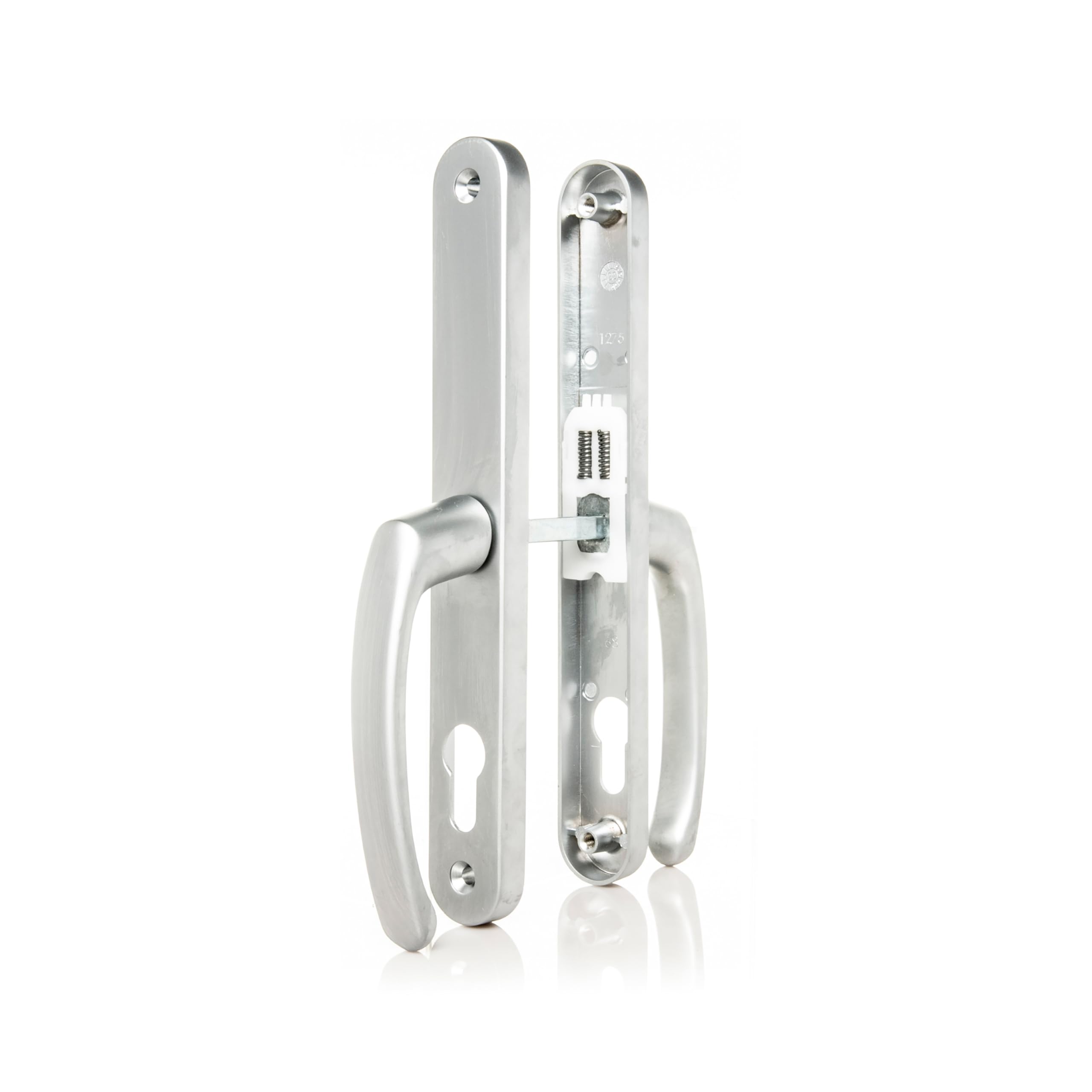 Tss Silver Upvc Door Handles Set Suits Fullex Locks - Lever/Lever - 68Mm Pz (Centres) - 215Mm Screw To Screw - Backplate 245Mm X 34Mm - Upvc, Replacement Pvc Handles (Silver)