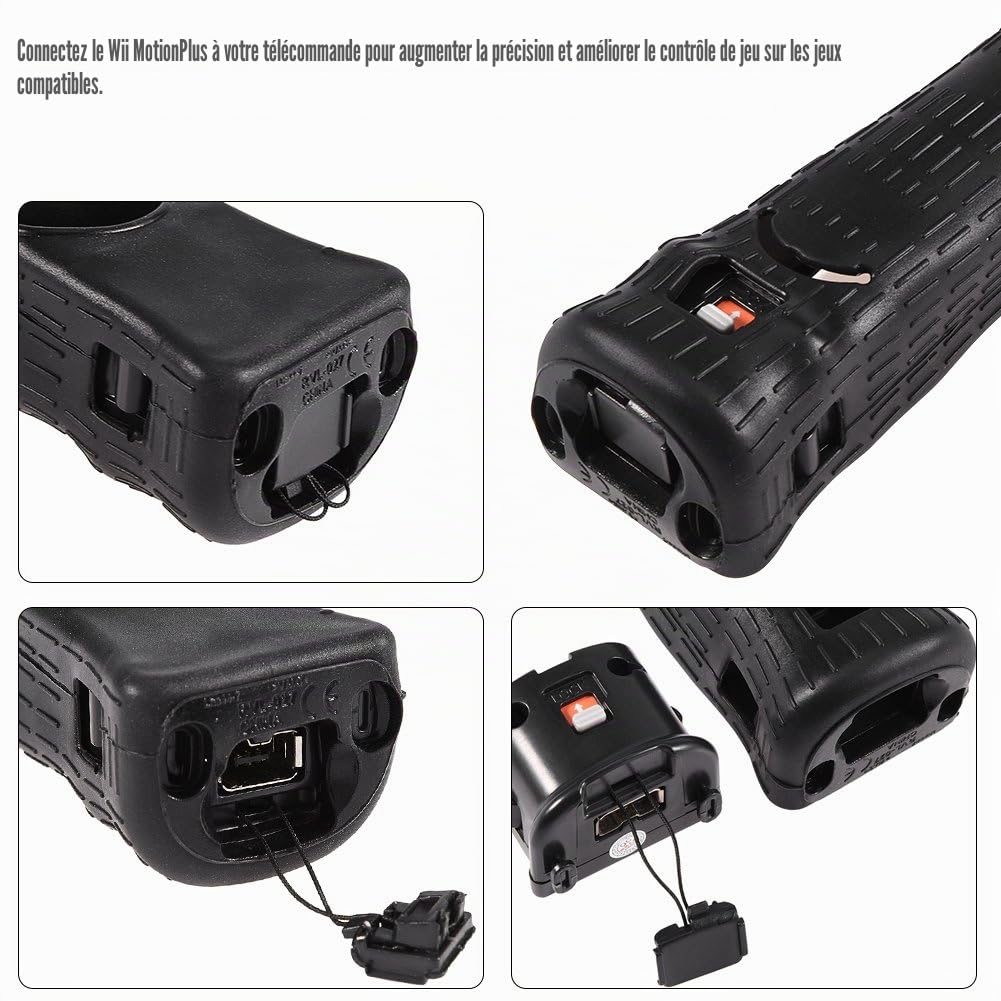 Adaptateur de Capteur Motion Plus avec étui en Silicone, étui de Protection en Silicone étendu pour Télécommande Wii, Compatible avec Divers Jeux Wii (Noir)(Le Noir)