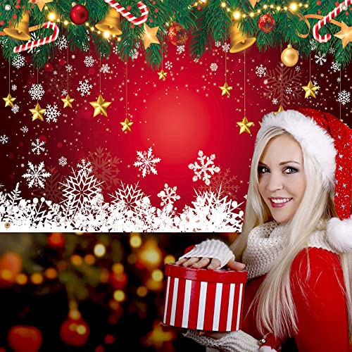 Red Christmas Banner, Large Fabric Snowflake Backdrop for Party Decorations 72.8 x 43.3 Inch, Red White, 6x3.6 ft / 185x110cm - Image 3