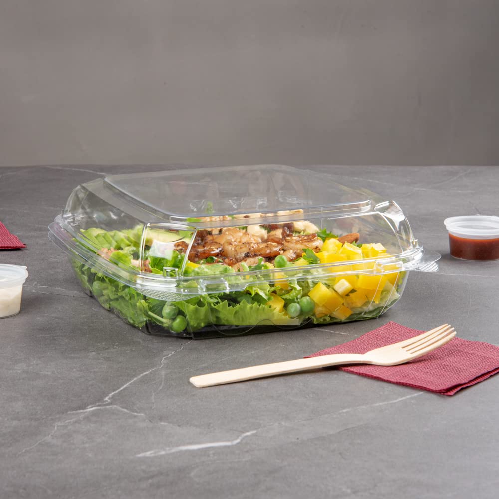 Restaurantware Thermo Tek - Contenedores de 1,295.6 g, 100 recipientes antivaho para llevar, congelables, rectangulares, de plástico transparente, desechables