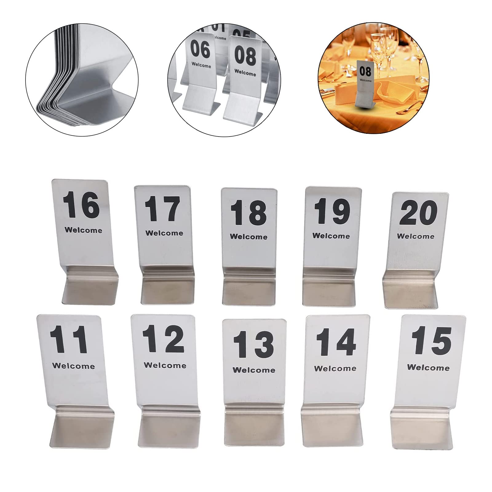Metall Tischkarten 1-25 1-50 Stapelbare Tischnummern aus Edelstahl Doppelseitige Nummern, Kartenhalter für Restaurants, Cafés, Bistros und Hochzeiten (155 x 60 mm (6,1 x 2,4 Zoll) 1 25)