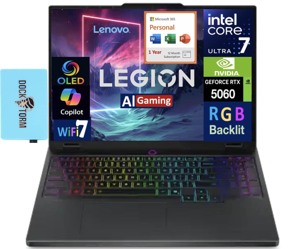 Image of Lenovo Legion 5i AI Gaming Laptop 15.1 inch OLED WQXGA Display (Intel Core Ultra 7 255HX, 64GB DDR5, 8TB PCIe SSD, GeForce RTX 5060, Win 11 Home) w /MS 365 Personal, DKZ USB Port Expander