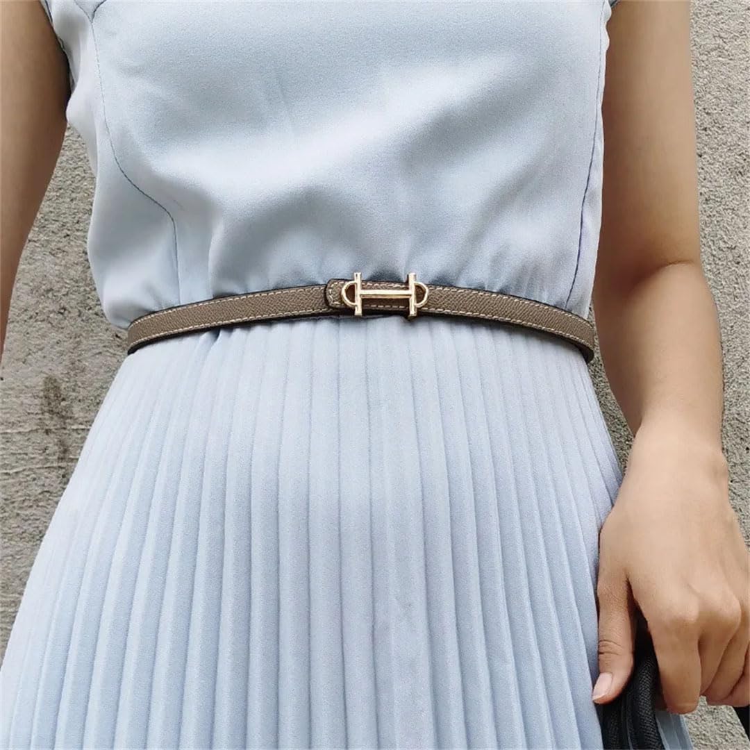 Women’S Retro Casual Solid PU Leather Double Sided 1.4Cm Buckle Belt For Jeans Dresses