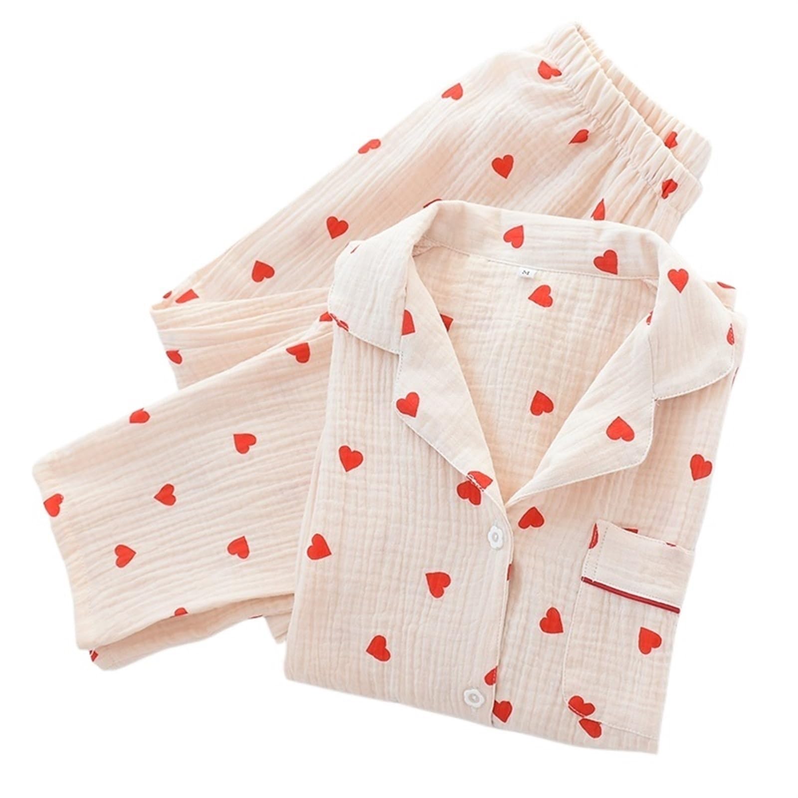 Pijamas de Mujer Conjuntos de Pijamas de otoño for Mujer, Ropa for el hogar, Pijamas de algodón Estampados, Ropa de Dormir for Mujer, Ropa de casa(Yellow,L)