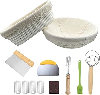 Sourdough Bread Banneton Proofing Baskets Set with Bread Knife and Tools,10 Inch Bread Proofing Basket,Baking Gift Kit, Dough Scraper, Cloth Liner and Brush,Reusable Proofing Basket, Bread Mold Kit B