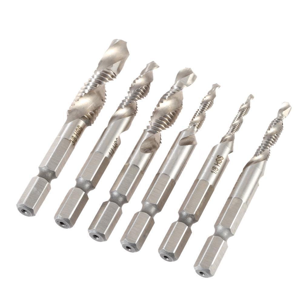 Jeu de forets combinés à tige hexagonale HSS4341, jeu de forets 1/4 "-5/32", taraud à vis britannique/taraud à vis métrique M3-M10 6 pièces(Metric Screw Tap)