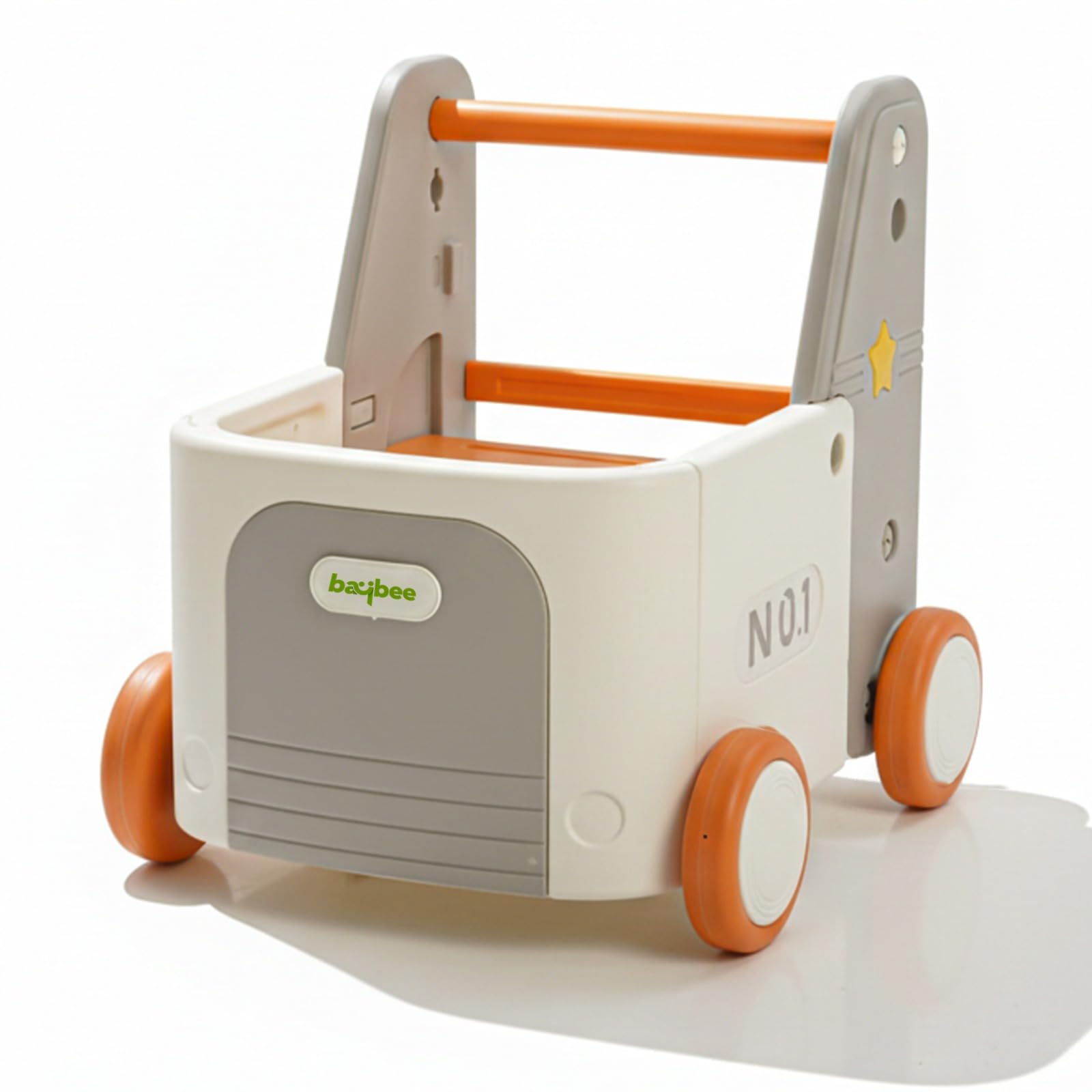 Baybee 4-in-1 Baby Walker & Kids Ride-On | Smooth-Rotation Wheels, Push Cart & Multi-Layer Toy Storage | Secure Rope Pull, Comfortable Seat & Early Walking Support (Orange)-image-0