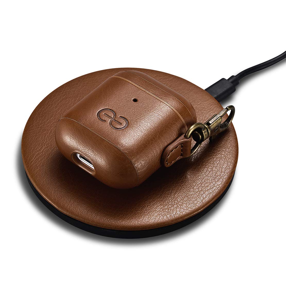 Dreem Om pour AirPods 1 & 2 Housse en Cuir Vegan avec Clip - Compatible avec Les écouteurs sans Fil Bluetooth Apple pour iPhone - Chocolat - 3