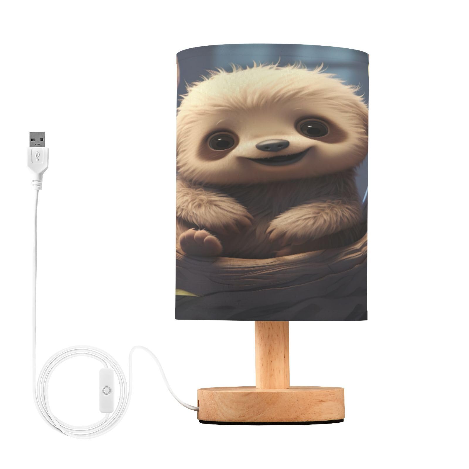 SDMKA Cute Cartoon Sloth Bedside Table Lamp for Bedroom, Minimalist Nightstand Lamp with Round Fabric Shade for Living Room, Office, No Bulb Required