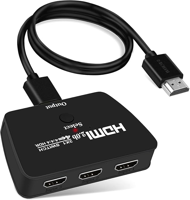 4K@60HZ HDMI Switch, HDMI Switch 3 in 1 out with 1.2M HDMI Cable, HDMI Switch 4K Support 3D, 1080P, HDCP2.2, HDR, Dobly, 3 Ports HDMI Switch for PS5, HDTV, Xbox, Roku, Fire Stick, DVD, Projectors