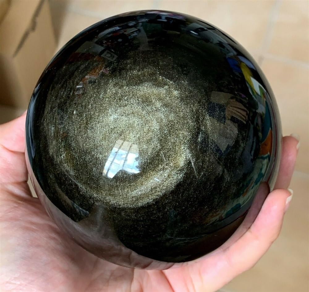 CYVXCPPGI Gold Obsidian Ball Golden Double Eye Lucky Crystal Home Office Decor Craft Gifts Ornaments Ornaments (Size : 600-700g)