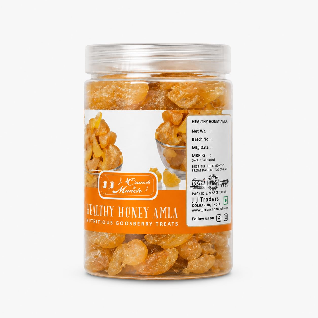 J J crunch N munch Honey Amla Candy Purely Honey Processed Sugar-free Dry Amla Candy Best For Eyes, Hairs Low-Calorie Dry Fruit Snack And 100% Natural Honey Sweetened Snack(Pack of 250 Gm) 1