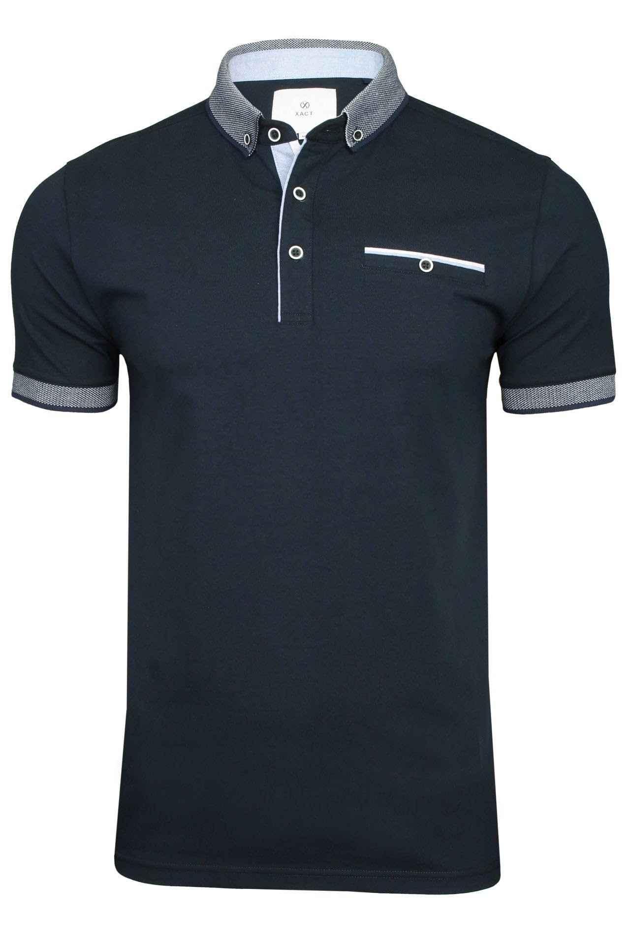 Xact Polo Uomo Manica Corta Cotone Stretch, Maglietta Jersey con Colletto Button Down, Taschino Finto, Regular Fit Smart Casual per Lavoro Golf Viaggio