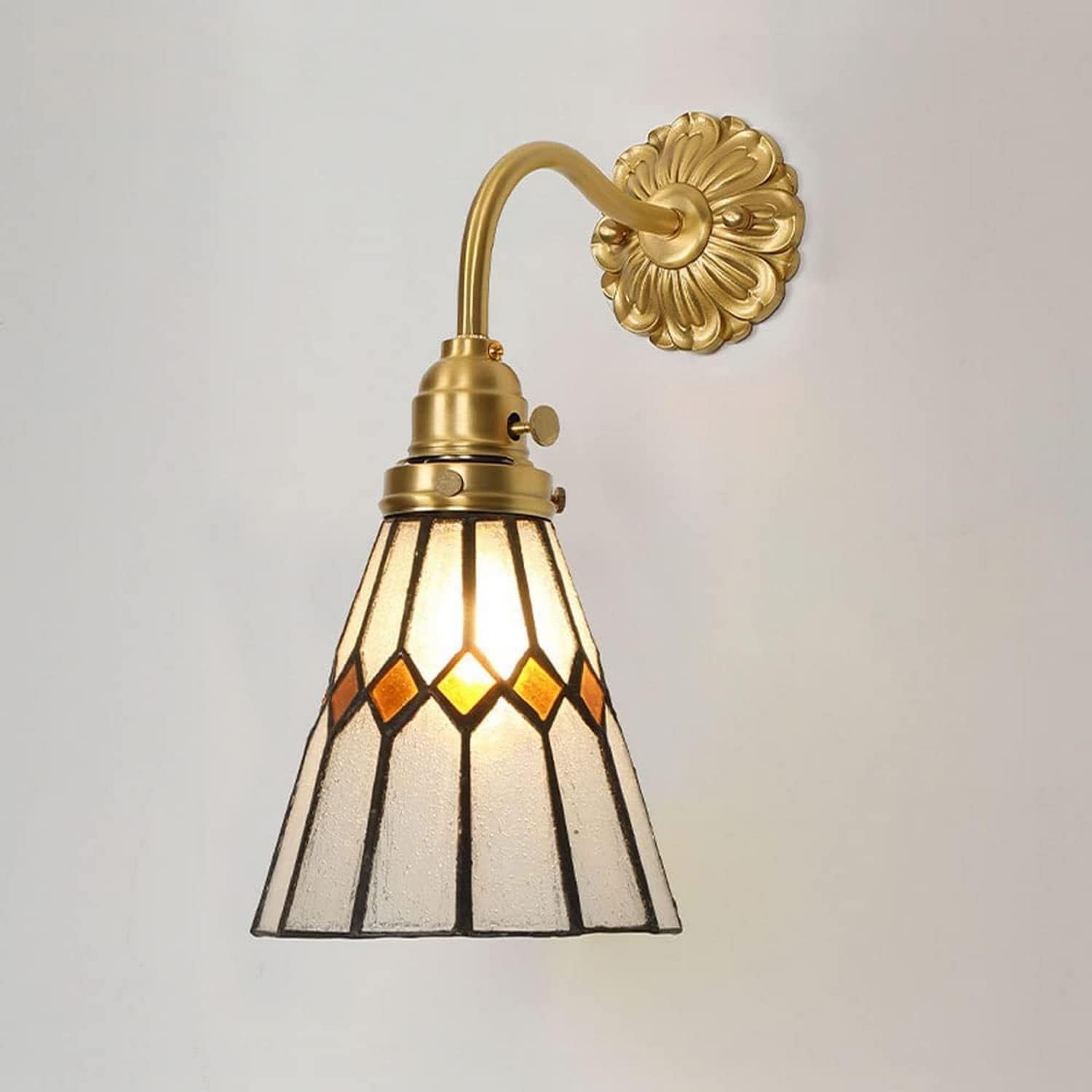 SMCCYYSD Brushed Brass Wall Lighting with Switch Glass Shade E27 Sconce Japanese Bedside Study Reading Lights Bathroom Vanity Lamps, Pendant Light