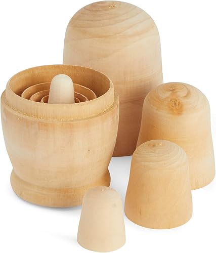 Miniatura 7 de Juvale Juego de 5 muñecas rusas sin terminar de anidar  espacios en blanco de madera, estilo moderno marrón, 5.5 x 2.4 a 1.38 x 0.59 pulgadas