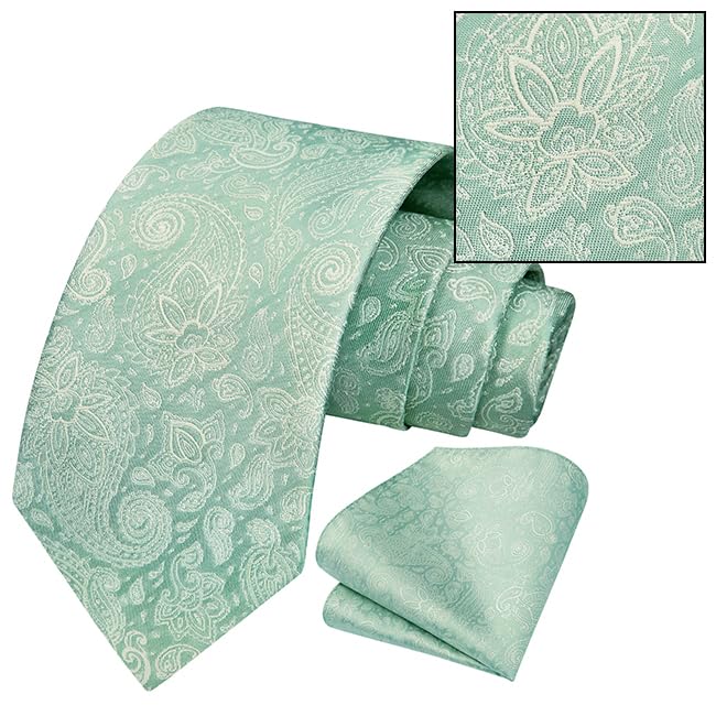 Image of HISDERN Ties for Men Paisley Tie and Pocket Square Woven Classic Floral Mens Ties Handkerchief Set Wedding Party Necktie
