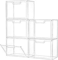 Freebat Stackable Clear Acrylic Storage Bins with Lids, 5-Pack Display Cases for Handbags, Collectibles, Figures - 14.2x8.7x10.6"