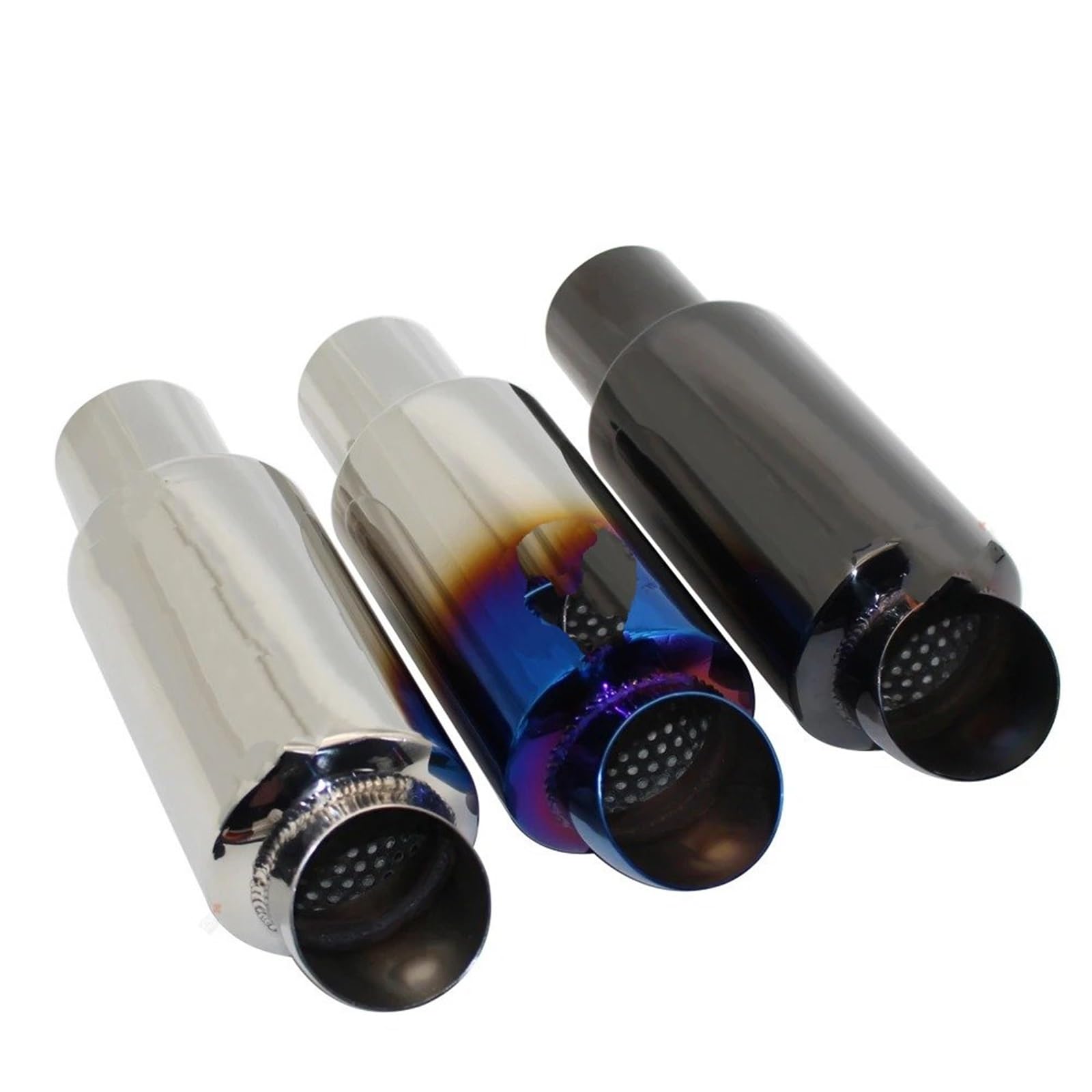 Motorrad-Endschalldämpfer Motorrad Universal Edelstahl Auspuff Schalldämpfer Schwanz 51mm 63mm 76mm Spitze(Silver 63MM)