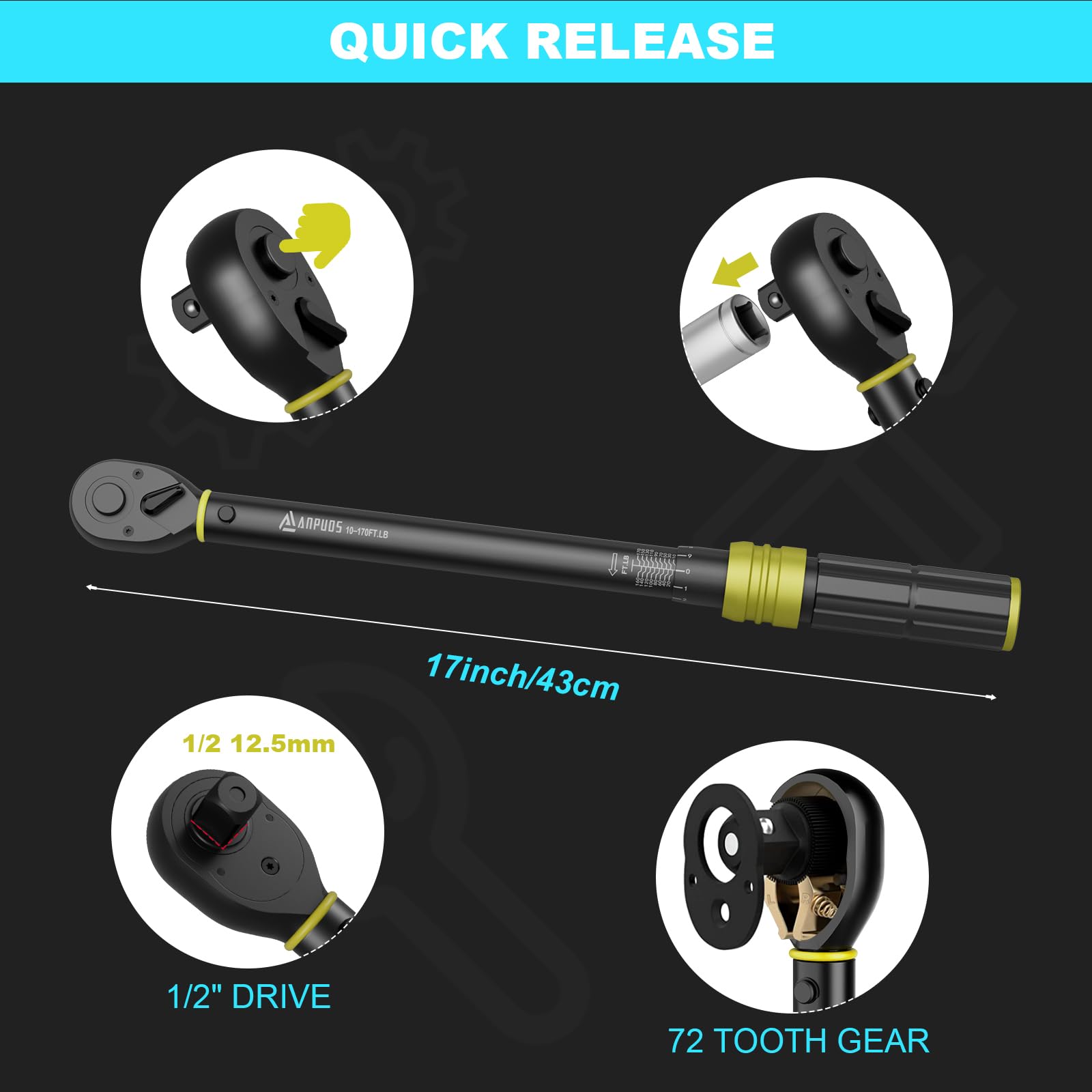 Snapklik.com : ANPUDS 1/2-Inch Drive Click Torque Wrench, 10-170 Ft-Lb ...