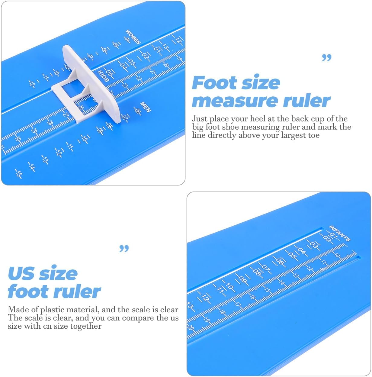 Foot Measuring Ruler Shoe Size Measuring Device for Adults and Teens Accurate Us Size Foot Gauge Portable Plastic Shoe Sizer Tool