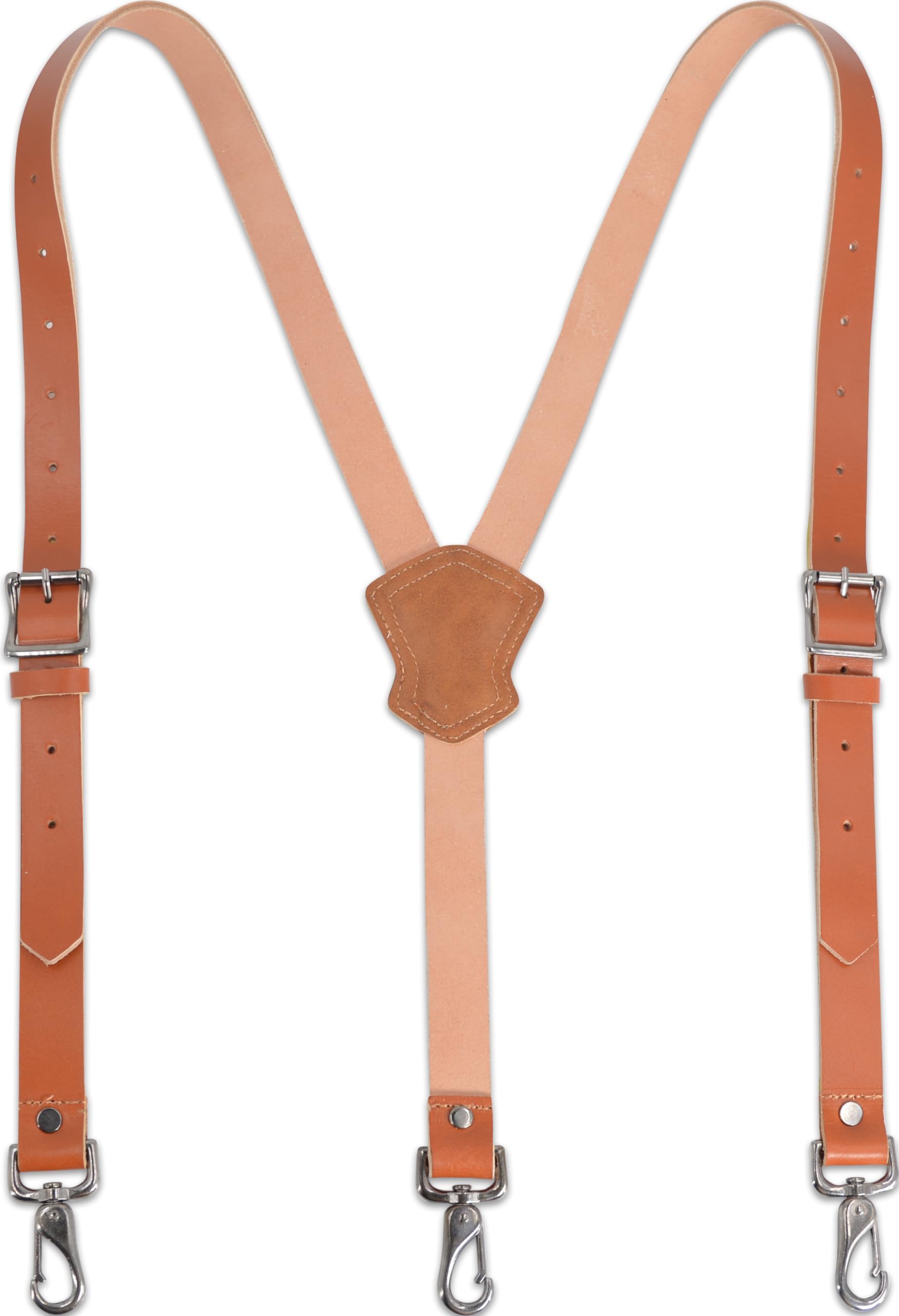 Buffalo Leather Suspenders - Heavy Duty Work Suspenders for Men, Brown Leather with Hooks