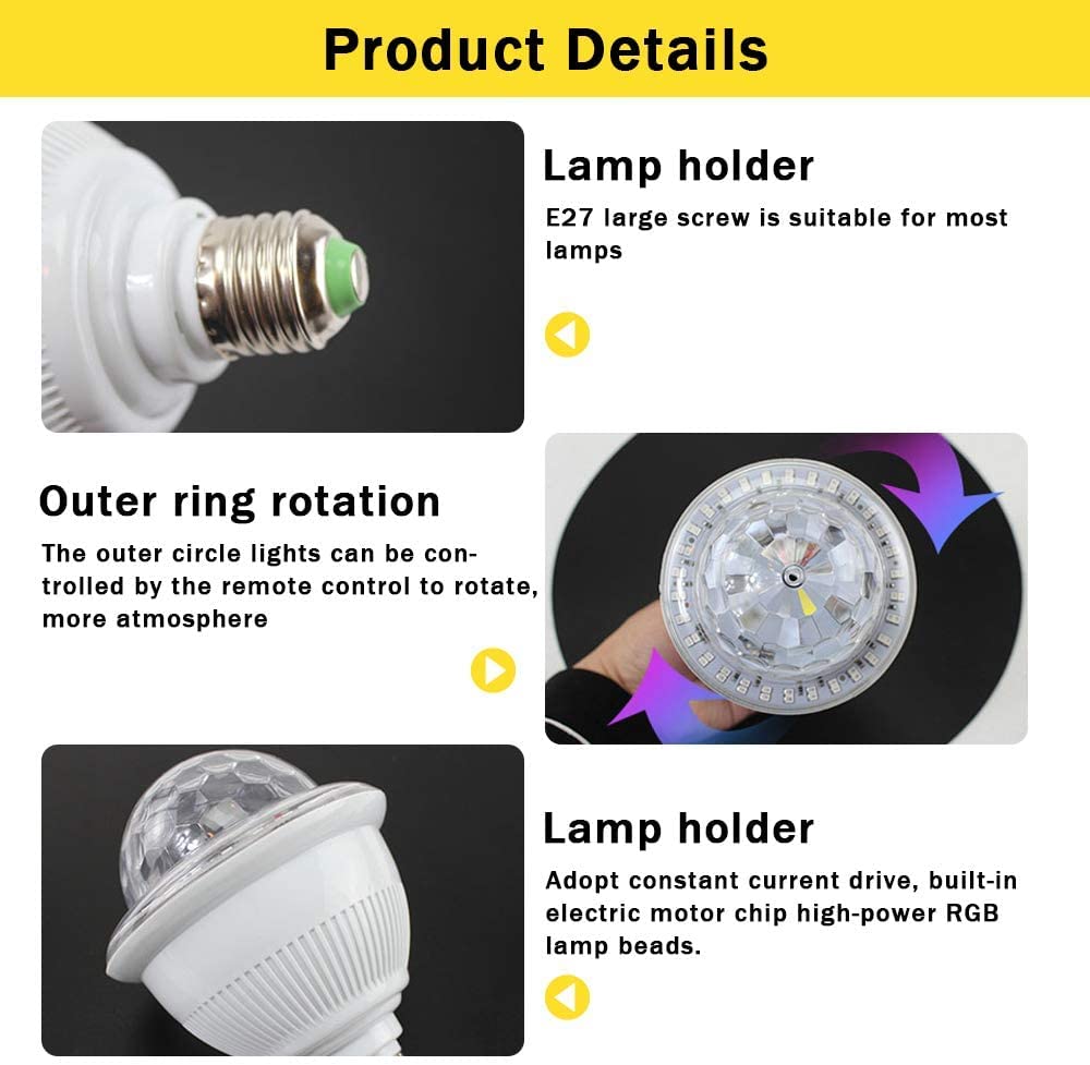 Bola de discoteca, luz de discoteca RGB activada por música, casquillo E27, iluminación de fiesta con Bluetooth, mando a distancia, para uso doméstico, fiestas, cumpleaños, Halloween, karaoke