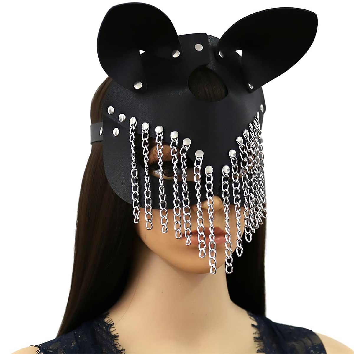 Maschera Nera Halloween Halloween Maschera, Maschera di Carnevale Donna Sexy Maschere Veneziane, Maschera di Pelle PU Nera