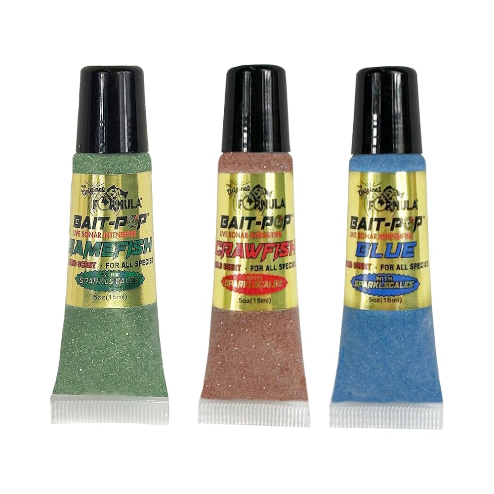 BAIT-POP Bait Pop Jacob Wheeler Pro Pack 2 - Bait Pop Gamefish, Crawfish, Blue - Live Sonar Intensifier Scented Sparklscales .5oz Tubes