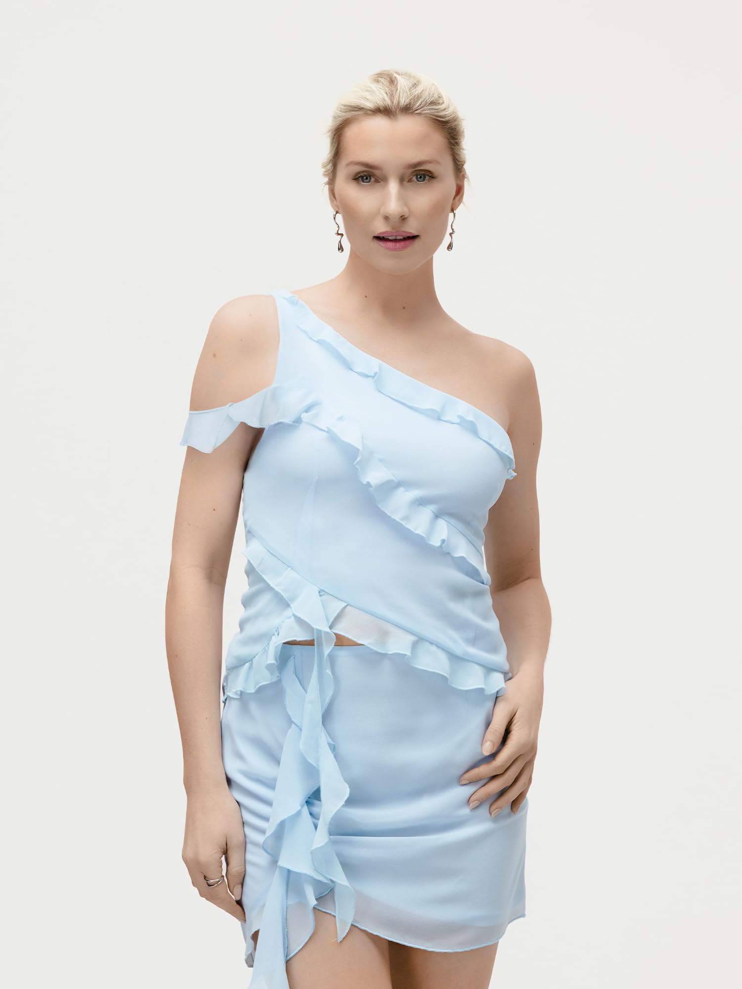 LeGer Gabriele Top - Top da donna monospalla con balze - vestibilità aderente - top con orlo asimmetrico - moda per donna - di Lena Gercke - taglie 34-44
