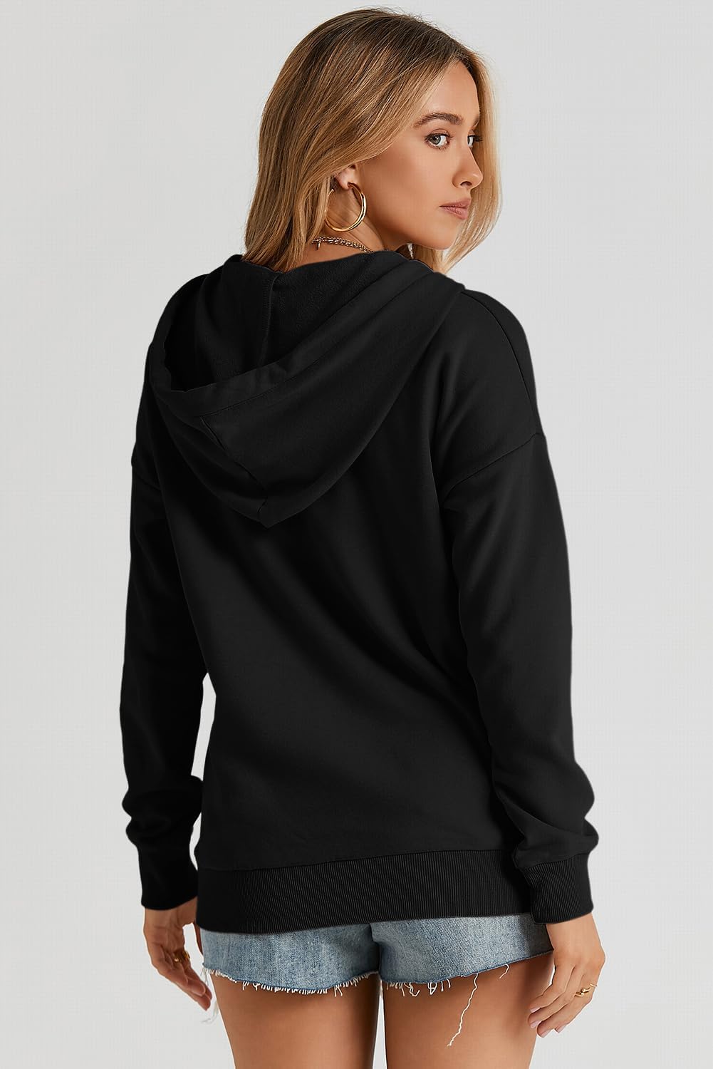 Dokotoo Womens 2025 Hoodies Button Collar Drawstring Hooded Pullover Sweatshirt Casual Long Sleeve Tops Shirts - Image 4