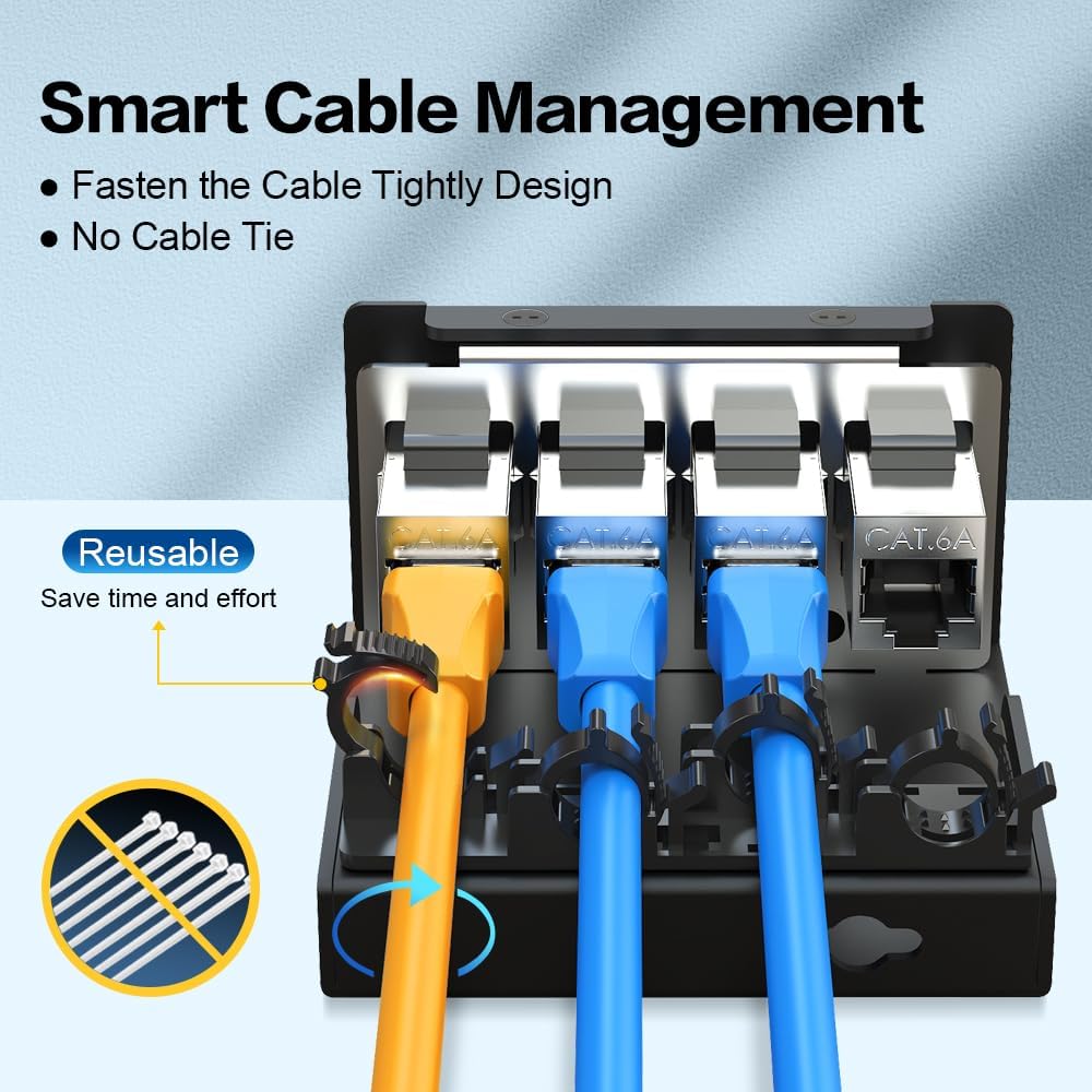 4 Port Patch Panel CAT6A Keystone Patch Panel (EC Listed) Shielded Network Patch Patch for Home/Office (1U 4Port, CAT6A)