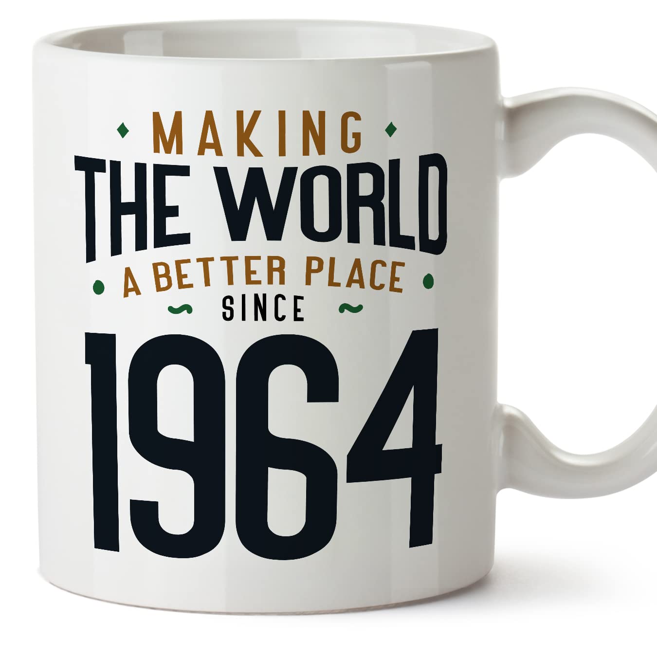 MUGFFINS 1964 Birthday Mug - in English - Making The World a Better Place - Funny Anniversary Present - 11 oz