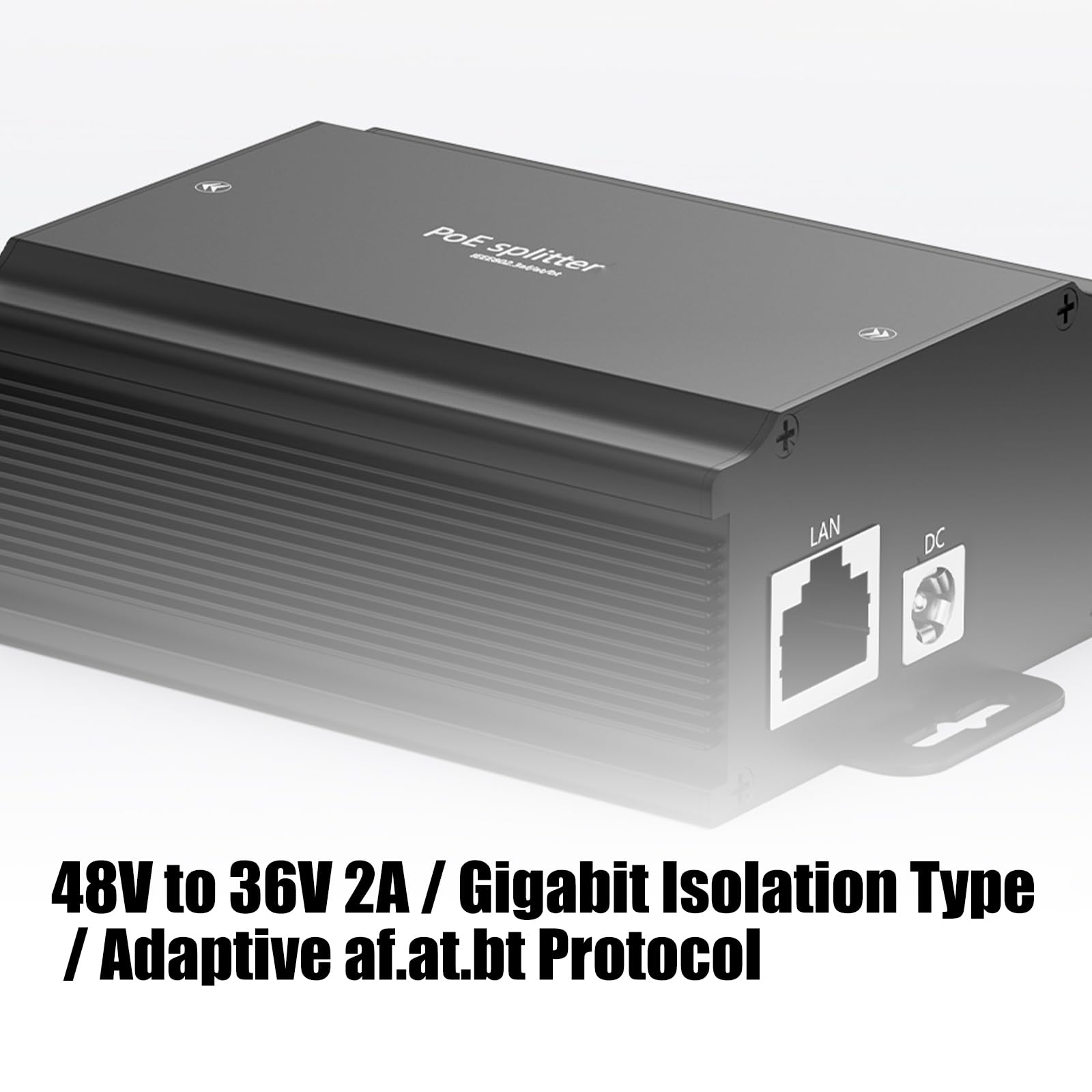 Leistungsstarker 48-V zu-36-V-2A Gigabit POE, POE Splitter für Überwachungskameras mit Protokollen für Netzwerkgeräte und Kameraprotokolle