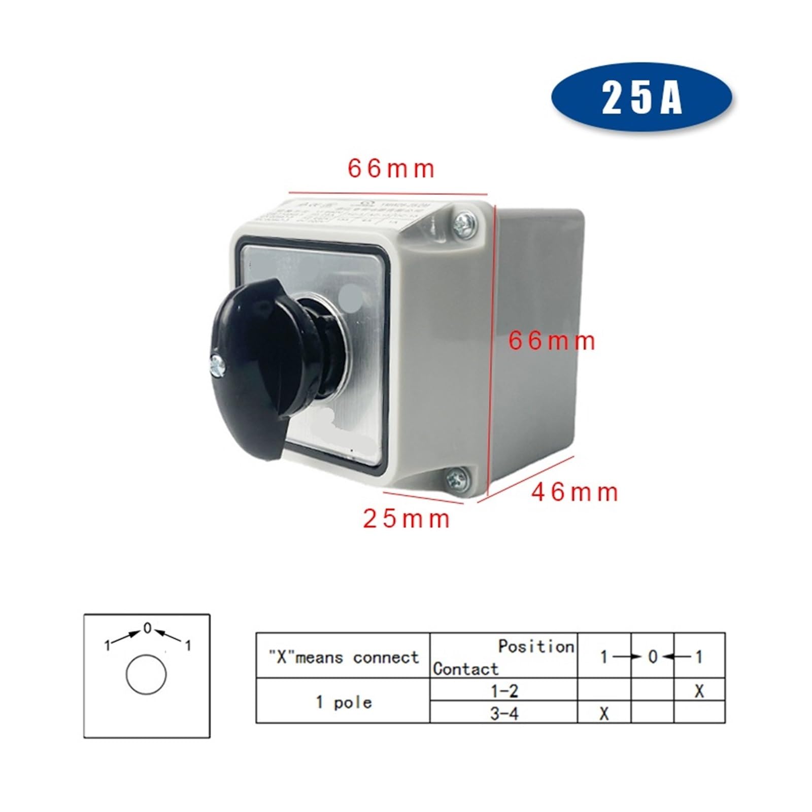LW26-25/1M Interruttore a camma Rotante a 3 Posizioni, 25 A, 1 Polo, con Custodia Impermeabile YMW26 LW28(Switch Box 101 Reset)
