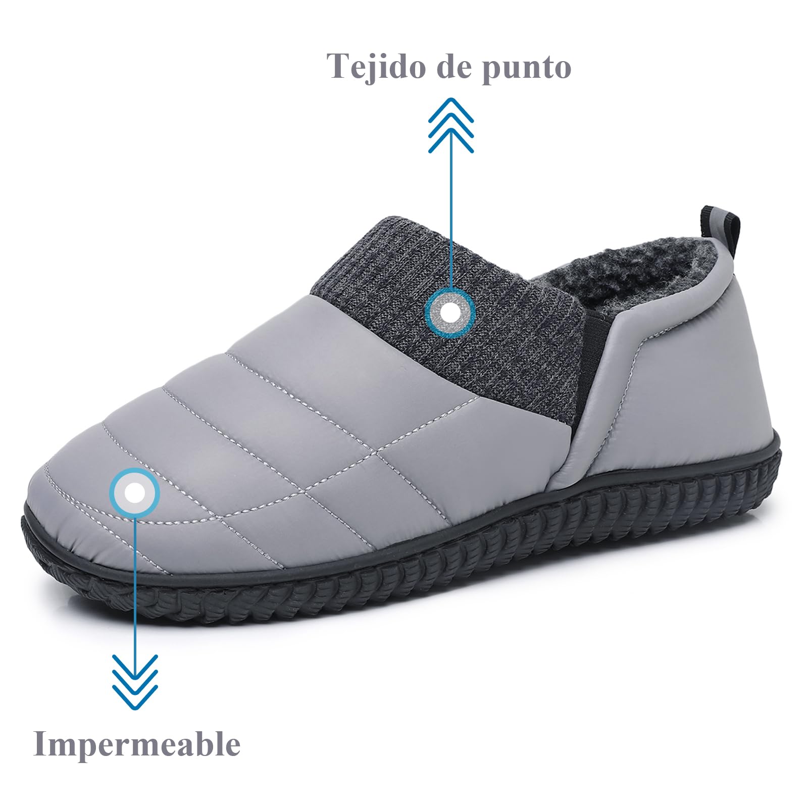 Git-up Pantuflas de hombre de espuma viscoelástica, suaves y cálidas, con tejido de punto, con paneles elásticos, zapatillas de casa para interior/exterior con suela antideslizante