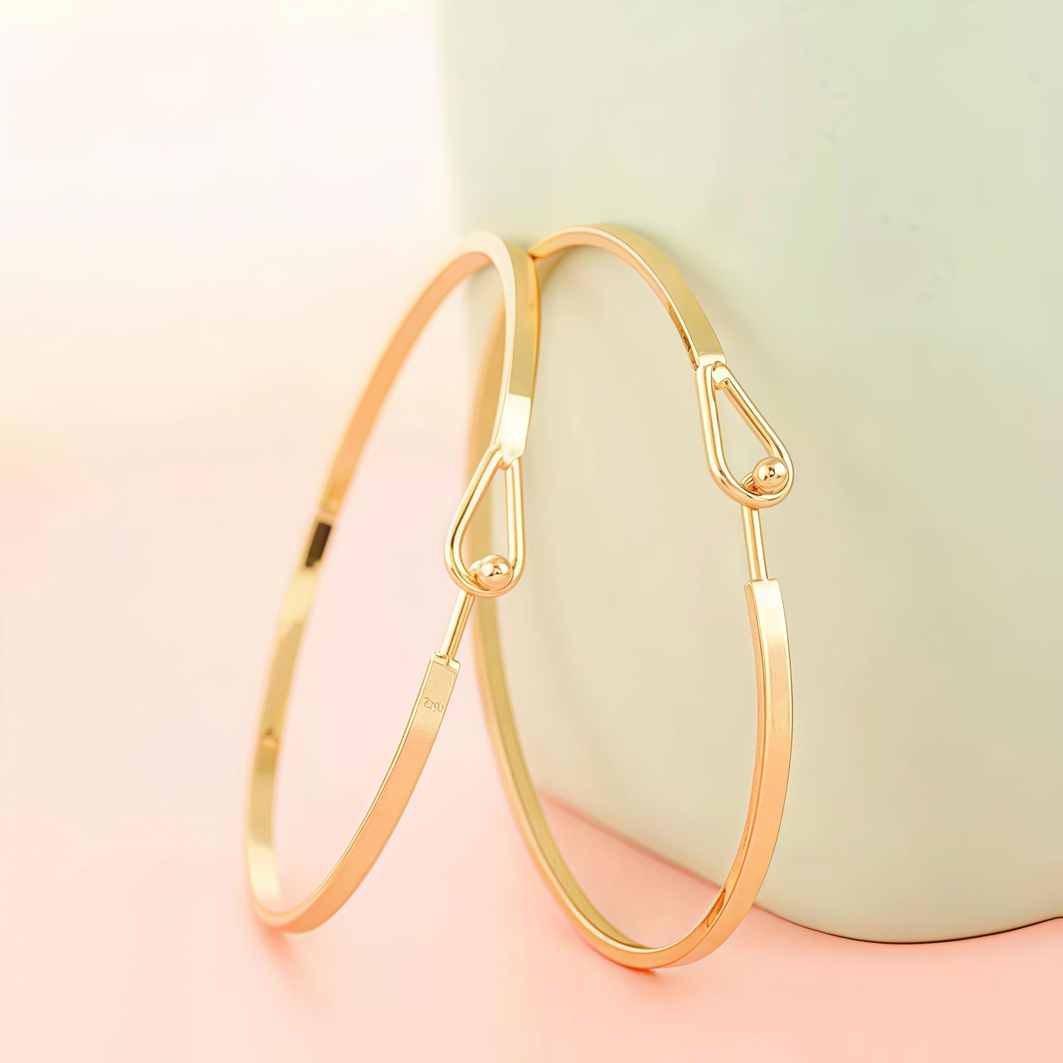 18K Gold Plated Bar Cuff Bracelet – Dainty Thin Minimalist Hook Bangle for Women - Image 2